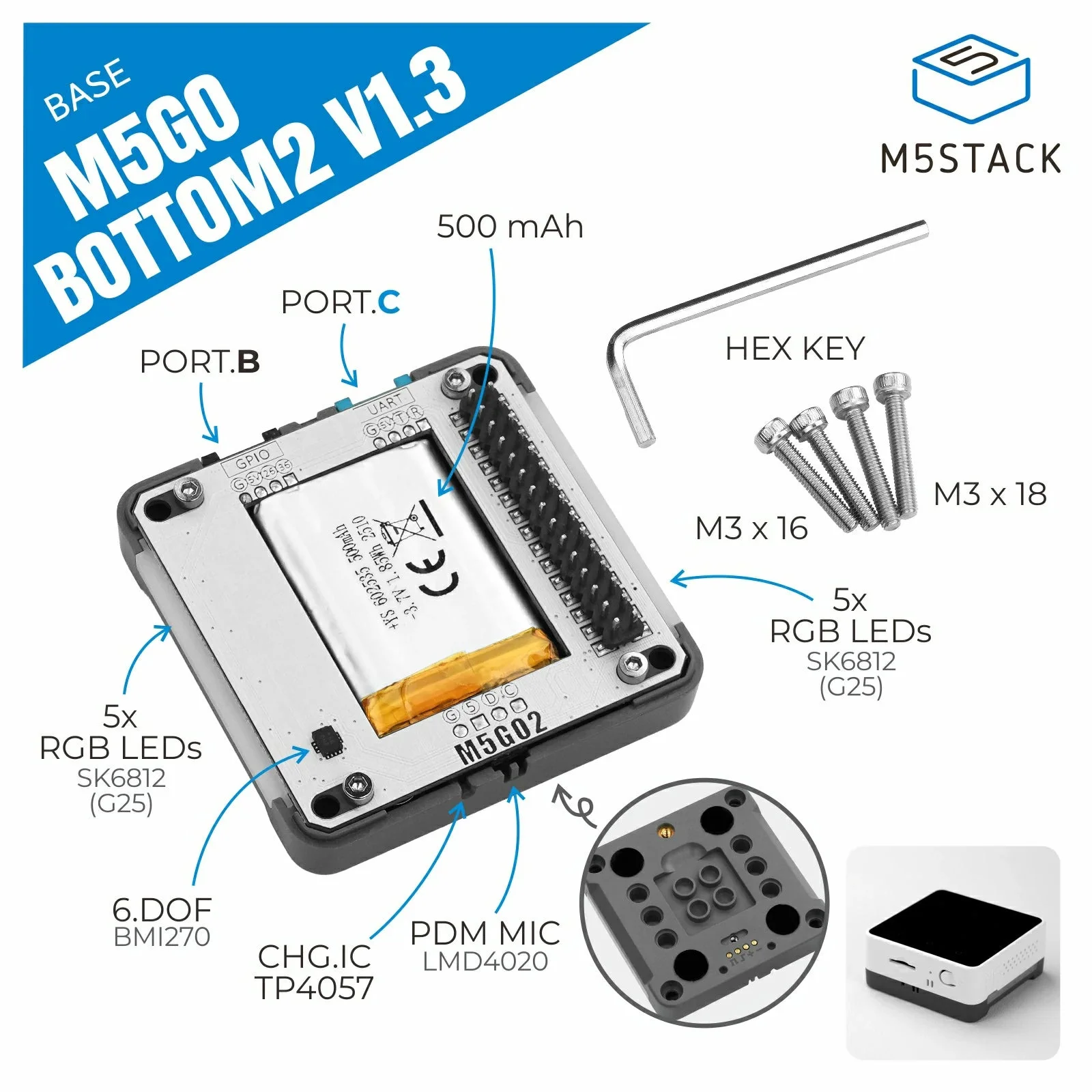 Base M5Stack M5GO Bottom2 v1.3 - M5Stack Core2 reseña y precio